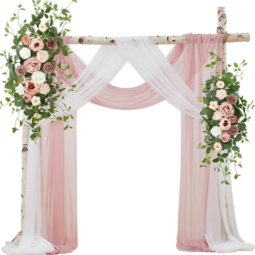 Miniatura 9 de Kit de flores artificiales para arco de boda (paquete de 4), 2 arreglos florales con 2 cortinas de tela para decoración de arco, decoración de boda