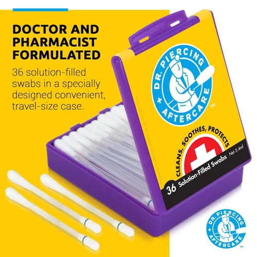 Miniatura 4 de Dr. Piercing Aftercare Hisopos – Solución salina para la limpieza de aretes, nariz, vientre y oído – Lavado salino suave para una experiencia