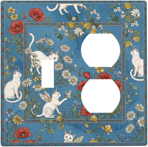 Miniatura 67 de Decorative Outlet Covers Blue Background White Cat Daisy Floral 2-Gang 1-Gang Wall Plate Single Toggle/Rocker Farmhouse Style Light Switch Covers