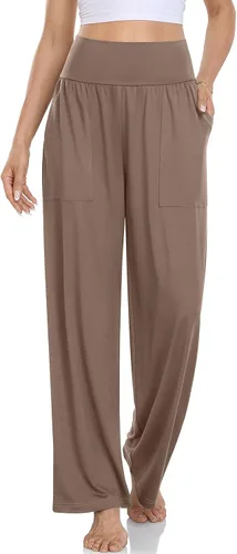 UEU Pantalones de yoga holgados casuales para mujer, cintura alta, estilo bohemio, pijama con bolsillos