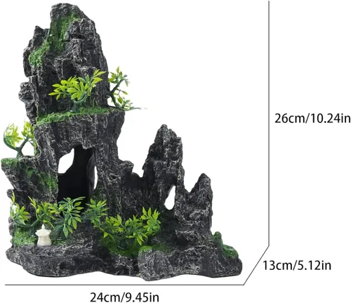 Miniatura 2 de Adornos Grandes para Acuario - Adorno de Acuario con Vista a la Montaña, Casa en el Árbol, Cueva, Puente, Resina, 10.24x9.45x5.12 pulgadas, C