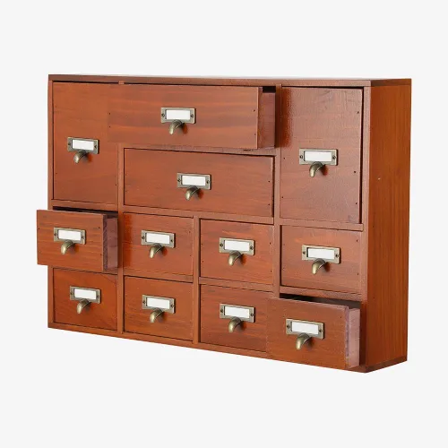 Miniatura 18 de Gabinete de boticario con 16 cajones con mesa, baúles y gabinetes de boticario, gabinete para catálogo de tarjetas de biblioteca, caja de Azul