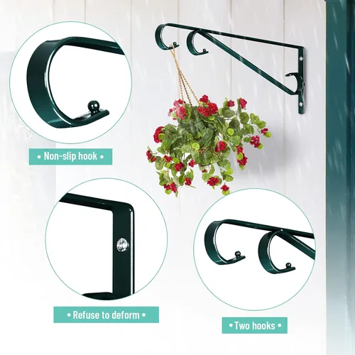 Miniatura 6 de Paquete de 2 ganchos de metal para plantas de 15.5 pulgadas para pared, soporte decorativo recto para plantas colgantes para comederos de aves