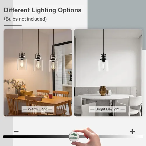 Miniatura 3 de Paquete de 3 Luces Colgantes para Isla de Cocina, Lámpara Colgante Negra Moderna, Luces de Isla de 47 Pulgadas, Cuerda Ajustable, Vidrio