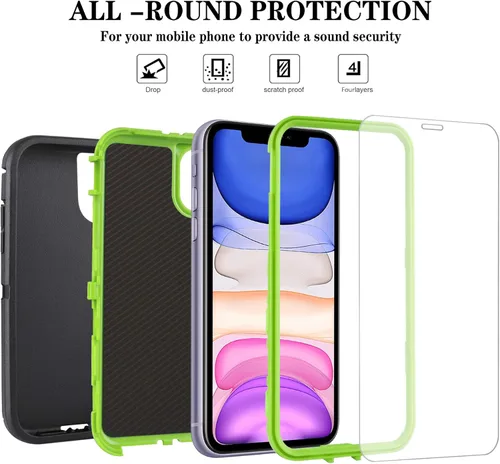 Miniatura 3 de Funda para iPhone 11 con 2 protectores de pantalla, protección contra caídas, cuerpo completo, resistente de servicio pesado, de grado militar, a