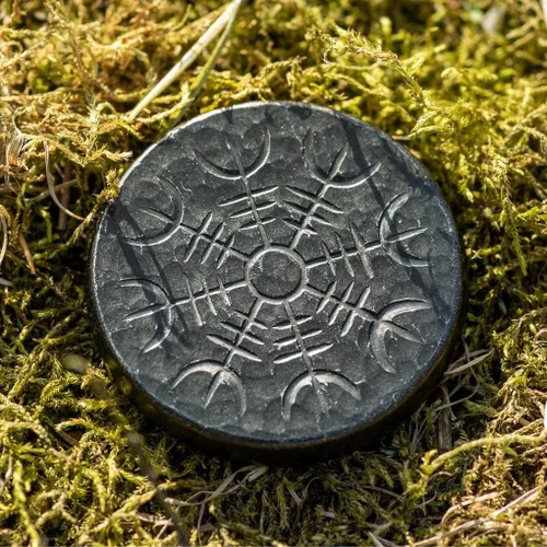 Miniatura 4 de Bastón doble nórdico en hierro, vegvisir y yelmo de asombro