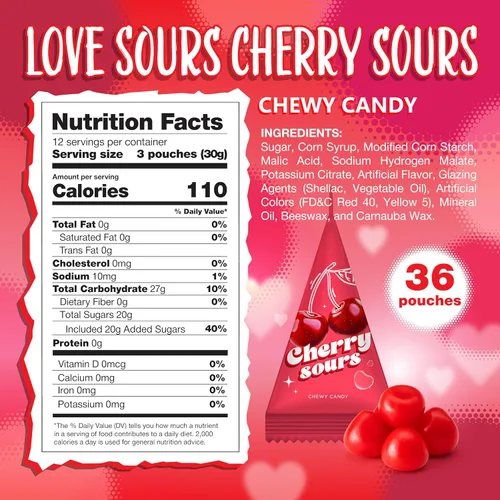 Miniatura 2 de Cherry Sours 36 mini paquetes Caramelos masticables a granel envueltos individualmente Bolas de cereza agria Caramelo antiguo para cuencos