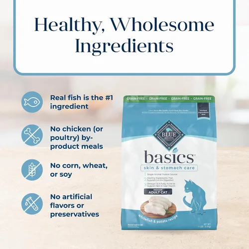 Miniatura 5 de Blue Buffalo Basics - Alimento seco para gatos sin granos, cuidado de la piel y el estómago, dieta de ingredientes limitados para gatos