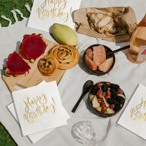 Miniatura 4 de MORGIANA Happy Birthday Napkins, Luxury White Gold Birthday Dinner Napkins, Disposable Cocktail Napkins White, Linen Feel Birthday Party Napkin for