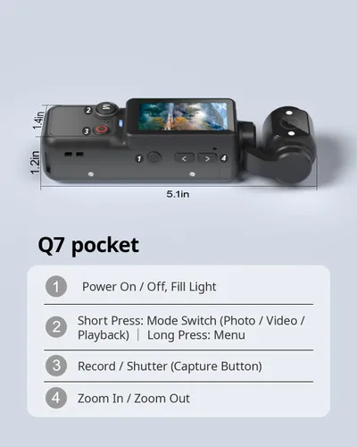 Miniatura 8 de Cámara de vlogging con lente giratoria de 180°, cámara de cuerpo de bolsillo con grabación de audio y video, batería de 7 horas, cámaras POV de mano