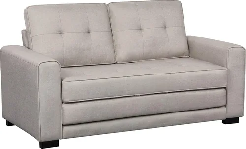 Container Furniture Direct Sofá cama de lino de mediados de siglo para sala de estar, con brazos cuadrados, 58 pulgadas, color marfil