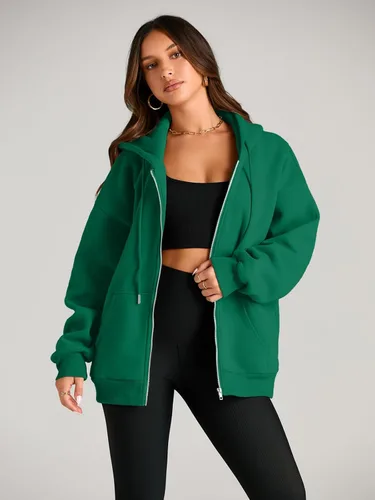 Miniatura 3 de EFAN Sudaderas con capucha lindas para mujer con cordón y cremallera, chaqueta de otoño de gran tamaño, sudaderas casuales con bolsillo