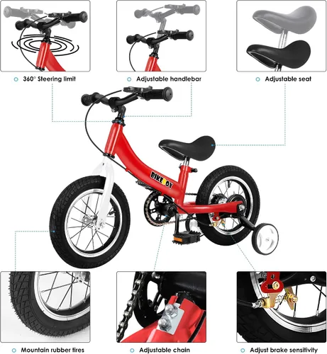 Miniatura 3 de Balance Bike 2 in 1,The Dual Use of a Kids Balance Bike and Toddler Bike, for 2 3 4 5 6 7 Years Old -12 14 16 Inches with Training Theory, Brake
