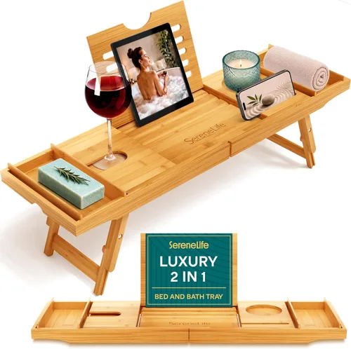 Miniatura 10 de SereneLife Bandeja de bañera de alta calidad, bandeja de baño expandible, regalos únicos de inauguración de la casa, regalo para mamá, mujer, nuevo