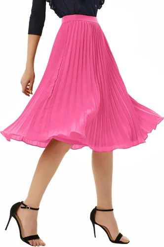 Miniatura 120 de GRACE KARIN - Falda plisada de gasa para mujer, con cintura alta y elástica, vuelo, corte acampanado y longitud por debajo de la rodilla