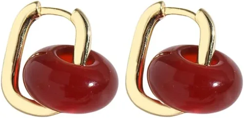 Modern 925 Silver Gemstone Chunky Huggie Hoop Earrings