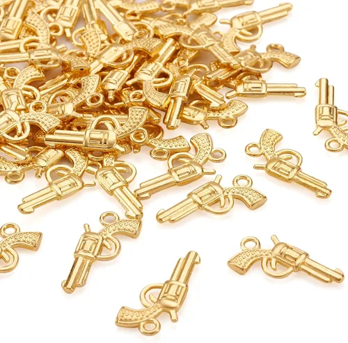 Miniatura 7 de Craftdady Pendientes colgantes de elefante dorado con suerte - Dijes de Jesús en oro antiguo, peces, hojas budistas, ojos malvados, amuletos