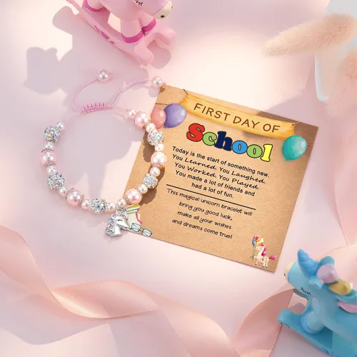 Miniatura 6 de HGDEER KindergartenPreschool Graduation Gifts for Girls Pink Pearl and Rhinestone Balls Unicorn Bracelet Adjustable Length Suitable for Daughter