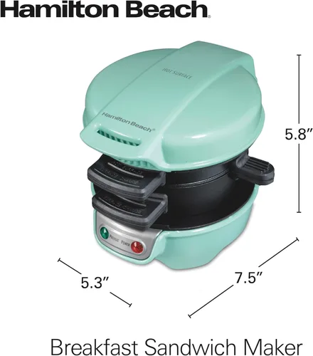 Miniatura 7 de Hamilton Beach Máquina para Sándwiches de Desayuno con Anillo para Cocinar Huevos, Ingredientes Personalizables, Perfecto para Muffins Ingleses