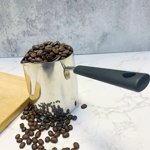 Miniatura 5 de Cafetera turca de 12 oz/11.8 fl oz jarra de espuma de leche para té, olla de fusión de mantequilla Jarra toroide de flores de acero inoxidable