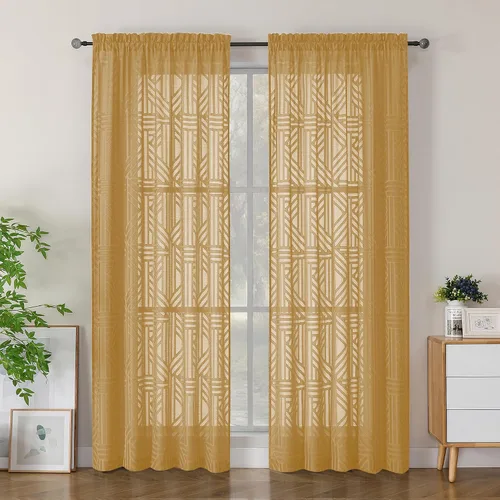 Miniatura 82 de Simplebrand Cortinas traslúcidas negras de cocina de 24 pulgadas de largo, 2 paneles, filtrado de luz, geométrico jacquard con textura, cortinas