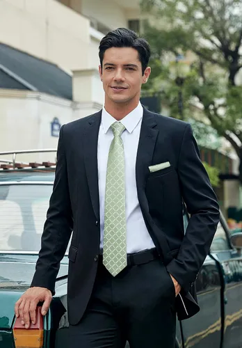 Miniatura 50 de HISDERN Conjunto de corbata a cuadros a cuadros pañuelo tejido clásico formal para hombre corbata y bolsillo cuadrado