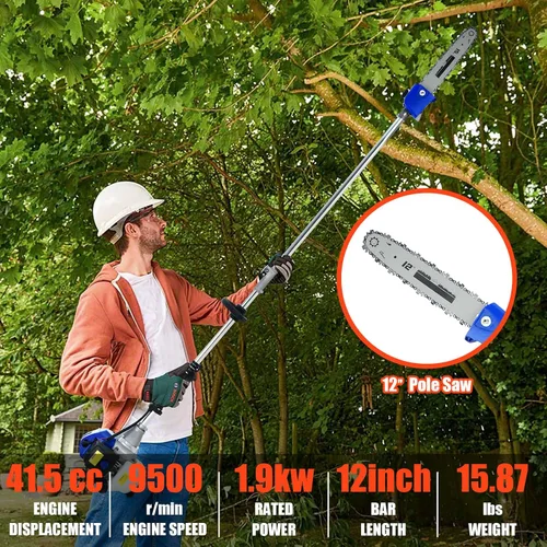 Miniatura 3 de 5 in 1 Gas Hedge Trimmer Weed Eater, 41.5cc 2-Stroke Multi-Function String Trimmer Brush Cutter Pole Saw, Gas Powered Lawn Tool for Grass Trimming