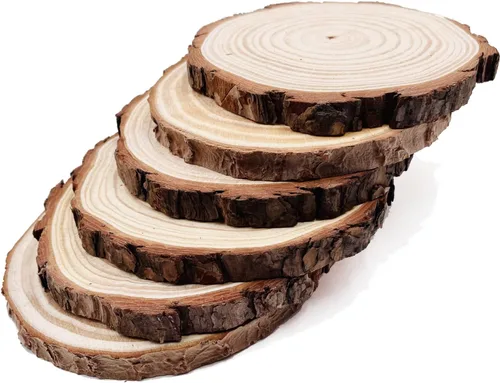 Discos redondos naturales de madera rústica, 6 piezas de 6.3 a 6.7 pulgadas, kit de madera sin terminar, círculos, manualidades, rebanadas de árbol