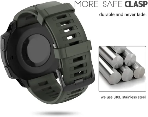 Miniatura 2 de ANCOOL Correa de repuesto de silicona suave para Garmin Instinct de 0.866 in para Garmin Instinct 2/Solar/Tactica/Esports Smartwatch (verde militar)