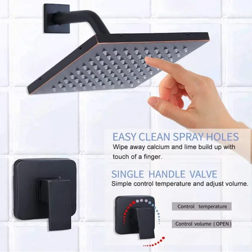 Miniatura 2 de Juego de grifo de ducha de bronce aceitado, cabezal de ducha de lluvia de baño, cabezal de ducha de metal de una sola función, con válvula áspera