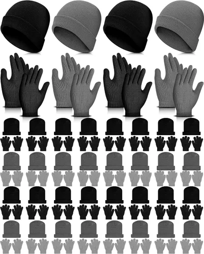 Handepo 60 unidades de gorro y guantes de invierno para niños, sombreros de punto a granel, guantes cálidos unisex para clima frío, regalos de
