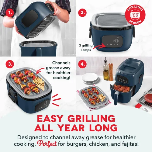Miniatura 3 de Dash Flip & Fry™ - Parrilla digital 2 en 1 y freidora de aire - Parrilla interior y freidora eléctrica - Cuenta con tecnología AirCrisp® y Azul