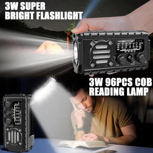 Miniatura 5 de Aivica Radio de Emergencia de 20000mAh, Radio Meteorológica SW/NOAA/AM/FM, Cargador de Manivela Solar con Batería Grande, Portátil, Carga