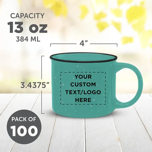 Miniatura 5 de DISCOUNT PROMOS Juego de 100 tazas de café personalizadas de cerámica para fogata, 13 onzas, paquete personalizado a granel, perfecto para té