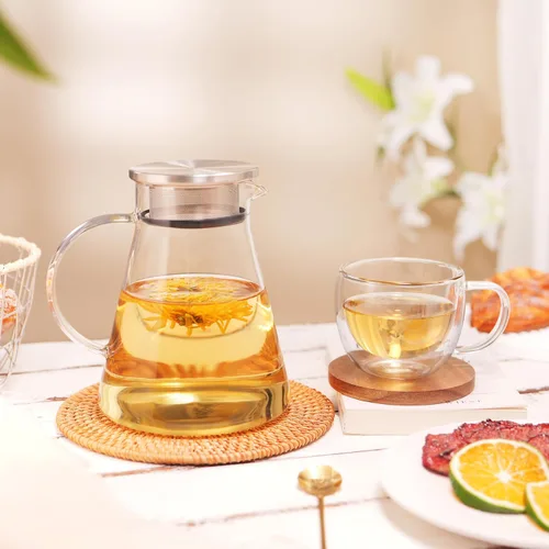 Miniatura 6 de CNGLASS Tetera de vidrio de 30.5 oz/900 ml segura para estufa, tetera de un toque transparente, tetera para té floreciente y de hojas sueltas