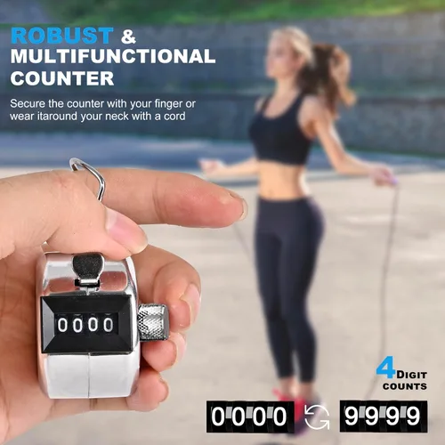 Miniatura 5 de Contador de clicker de metal contador de pulsación de mano, manual mecánico de 4 dígitos contador de clics, contador de clicker digital de una mano