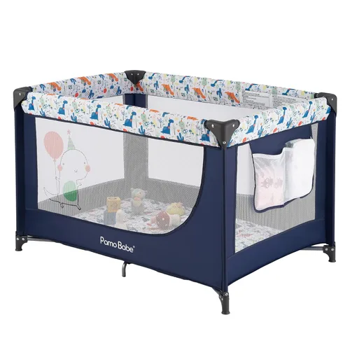 Pamo Babe Moisés Portátil Plegable de Viaje para Bebé Infantil Cómoda Cuna de Juego Cuna Cot con Colchón Suave Paredes de Malla Transpirable, y Azul