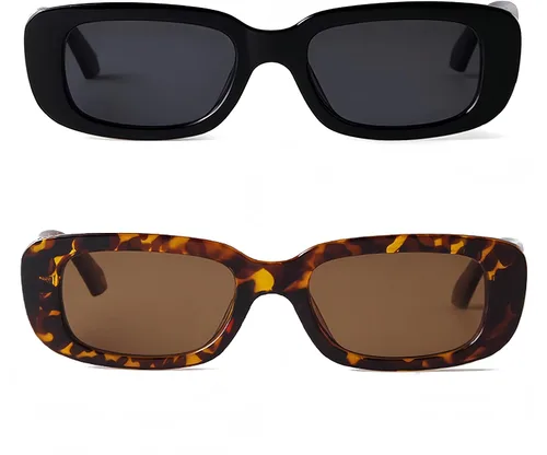 Miniatura 2 de BUTABY Gafas de sol rectangular para mujer retro, gafas de conducción, gafas de los años 90, vintage, marco estrecho cuadrado, protección UV400