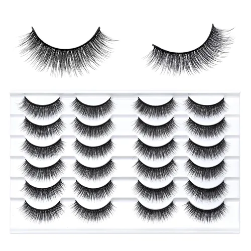 Miniatura 14 de 12 pares de pestañas postizas híbridas, pestañas de manga puntiagudas de 0.59 pulgadas, visón sintético 6D, reutilizables, negras, veganas, libres