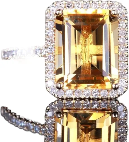 Miniatura 6 de Kuyiuif Anillos chapados en oro de 14 quilates con circonita cúbica amarilla de 4 quilates, para cóctel, compromiso, boda, aniversario, plata