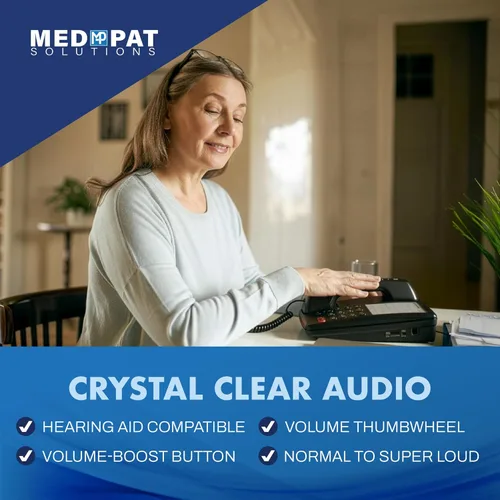 Miniatura 5 de Med-Pat Teléfono fijo con cable de consola D520U con carga USB-A y USB-C, compatible con audífonos y llamadas claras, accesibilidad para personas