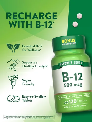 Miniatura 5 de Nature's Truth Vitamina B12 500 mcg 120 tabletas Suplemento vegano, sin OMG y sin gluten