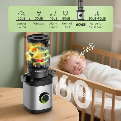 Miniatura 5 de Máquinas exprimidoras, exprimidor de prensa en frío para frutas y verduras enteras, exprimidores de masticación lenta con canal de alimentación