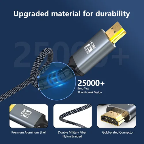 Miniatura 2 de Cable HDMI 2.1 8K de 3 pies, 48 Gbps de ultra alta velocidad para juegos, cables trenzados compatible con 8K @60HZ/4K @120Hz, eARC, HDR dinámico