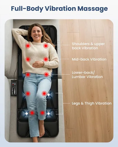Miniatura 3 de Comfier - Tapete de Masaje de Cuerpo Completo, Almohadilla de Masaje de Calor y Vibración para Silla de Masaje con 10 Motores de Vibración, 5 Modos