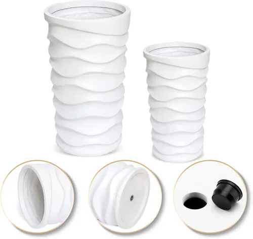 Miniatura 9 de LuxenHome Macetas Altas para Plantas de Exterior, Juego de 2 Macetas para Interiores y Exteriores con Orificio de Drenaje y Tapón de Goma, Macetas