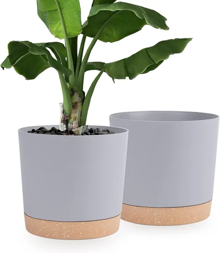 Miniatura 19 de QCQHDU Maceta de 8 pulgadas, paquete de 2 macetas para plantas de interior con agujeros de drenaje y platillo, macetas para exteriores, decoración