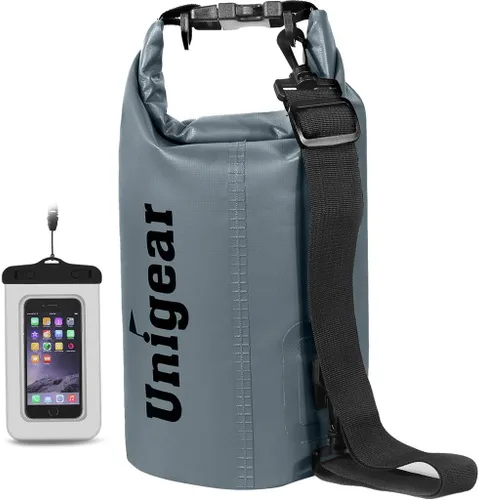 Miniatura 26 de Bolsa seca Unigear impermeable, 2L/5L/10L/20L/30L/40L, Bolsas flotantes y ligeras para kayak, navegación, pesca, natación y camping con funda 3-Gris