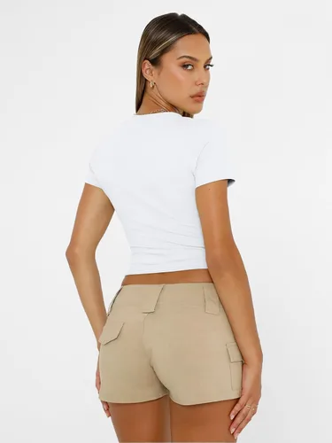Miniatura 5 de AUTOMET - Camisetas básicas de manga corta para mujer, para verano, entrenamiento o gimnasio, con cuello redondo, ropa moderna estilo Y2K