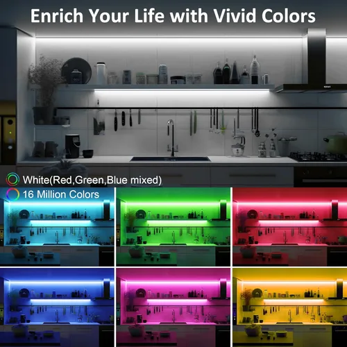Miniatura 2 de LAFULIT Kit de 8 luces RGB para debajo del gabinete, tira de luces LED con aplicación y control remoto, sincronización de música, luces LED que